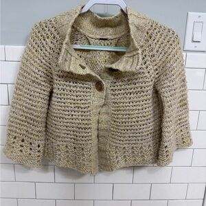 Free People Cream and Yellow Knit Cardigan